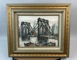 Duchamp Oil Painting On Canvas Brooklyn Bridge w/ Sign - Picture 1 of 6