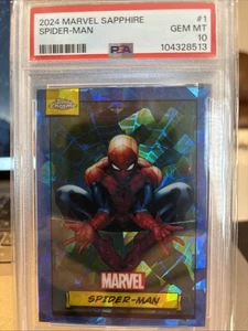 2024 TOPPS CHROME MARVEL SAPPHIRE EDITION #1 SPIDER-MAN PSA 10 POP 175 - Picture 1 of 8