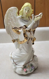 Vintage Sankyo Porcelain Wind up Musical Angel Sculpture Figurine Dove Harp - Picture 1 of 13