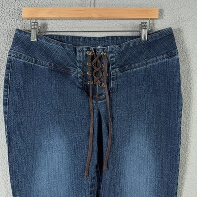 Vintage Y2K Jordache Lace Up Flare Jeans Lo-Rise Hip Hugger Womens 33X31 - Image 1 of 4