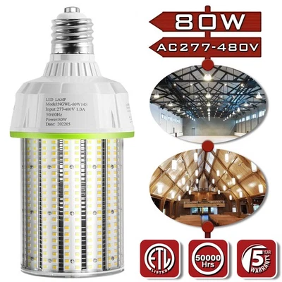 LED Corn Cob Light Bulb 80W AC480V for Warehouse Factory Workshop Equal 300W HID - Image 1 of 4