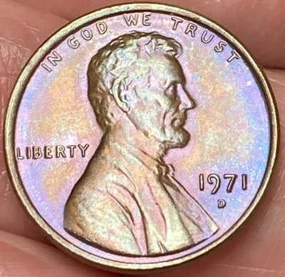 1971-D Lincoln Memorial Penny Beautiful Brilliant Rainbow Toned Coin  #22 - Image 1 of 4