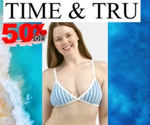 Time and Tru Women's SIZE PLUS 3X 24W-26W Underwire Swim Top Color: Blue Stripe - Picture 1 of 14