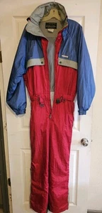 Mens (M) Descente Ski Suit Snowsuit One Piece Snowmobile Bib Vintage Red & Blue - Picture 1 of 13