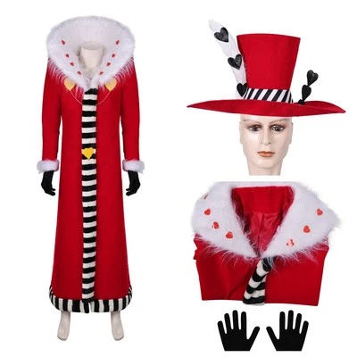 HANDMADE Hazbin Hotel Valentino Cosplay Costume Red Trench Coat Hat Gloves Halloween Suit