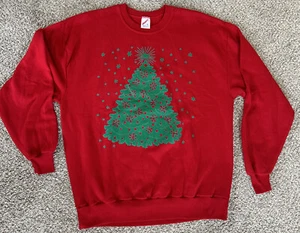Vintage Christmas Tree Sweat Shirt Large 1990s Holidays Winter Snow Lights - Picture 1 of 3