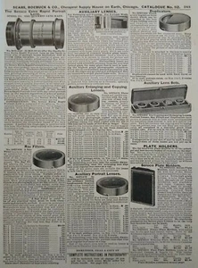 1902 antiguo anuncio impreso de lente Sears para cámara página de catálogo - Imagen 1 de 3