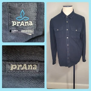 Prana Heavy Flannel Button Up Shirt Large Blue Cotton With Metal Buttons - Picture 1 of 10