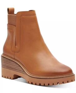 NEW Vince Camuto Dendra Leather Pull-On Platform Wedge Boot US 10/42 Light Brown - Picture 1 of 16