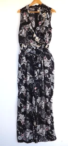 City Chic Jumpsuit XS Plus Size Womens Floral Belt Pockets Black Pink Yellow - Picture 1 of 13