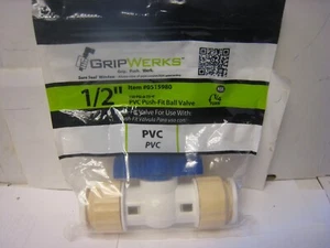 GripWerks 1/2 in.Push-Fit x 1/2 in. Push-Fit PVC Ball Valve 1/4-Turn 0515980 - Picture 1 of 7