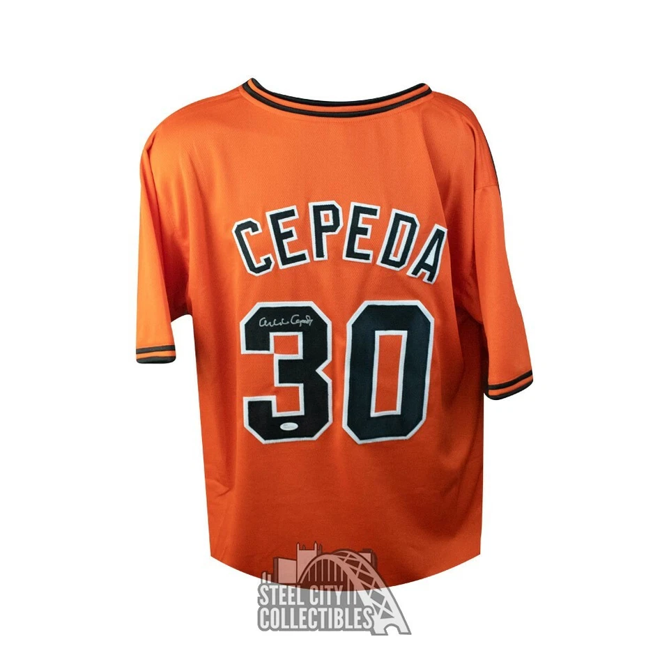Camiseta de béisbol naranja personalizada autografiada por Orlando Cepeda - Certificado de autenticidad JSA Foto 1 de 1