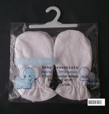 Baby Mittens white cotton elasticated wrist Newborn 2 pairs boy girl non scratch