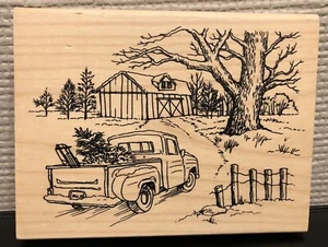 Recollections Christmas Noel Wood Stamp Country Farm Snow Scene - New - Picture 1 of 6