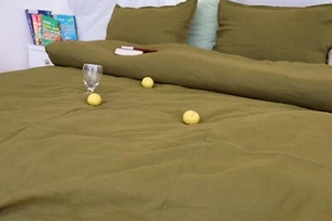 Moosgrün Leinen Grün Bettbezug Stonewashed Natur Leinen Bettwäsche & Bettbezug - Bild 1 von 6