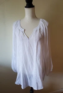 Counterparts Women's Plus 2X Peasant Blouse Tunic 3/4 Sleeve Split Neck White - Picture 1 of 15
