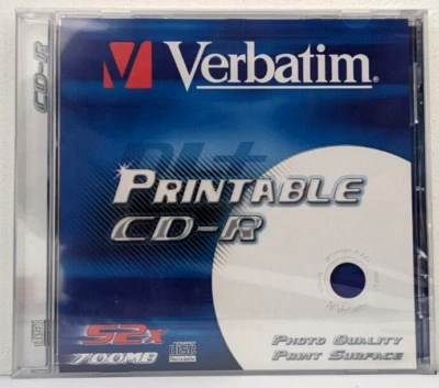 Verbatim CD-R 80 Minutes / 700MB/52x – Ink Jet Printable Recordable CDR - NEW - Image 1 of 4