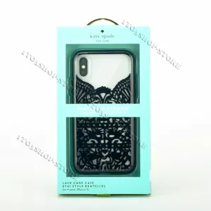Kate Spade iPhone X & iPhone Xs Hard Shell Snap Cover Case Black Lace Cage/Clear - Picture 1 of 6