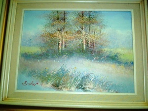 PASTELL Abstakt Landschaft SURREALISMUS SOMMER Gemälde signiert Schwan ORIGINAL - Bild 1 von 3