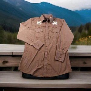 White Horse Embroidered Western Shirt Size Large Brown Pearl Snap - Picture 1 of 8