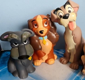 Disney Lady & The Tramp with Jock. Rubber Toys Figures. Vintage 9cm+ - Picture 1 of 17