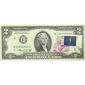 1976 $2 Federal Reserve Note New York NY 1st Day of Issue with Stamp - Picture 1 of 2