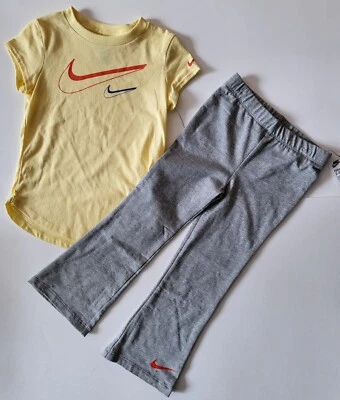 NIKE Niñas 2 Piezas Conjunto Atlético 2 piezas Camisa Leggings Talla 2T 4 5 6 6X 7 Rosa Gris Foto 1 de 4