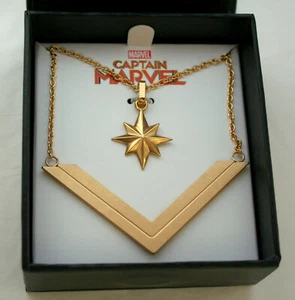Captain Marvel Multiple Star & Chevron Comic Collectors Necklace Pendant New Box - Picture 1 of 5