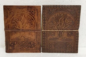 Handmade Leather Notebook 8x6” Tree of Life Journal with Strap Closure Set of2 - Picture 1 of 9