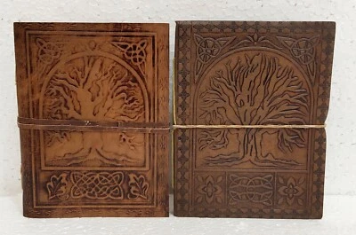 Handmade Leather Notebook 8x6” Tree of Life Journal with Strap Closure Set of2 - Image 1 of 4
