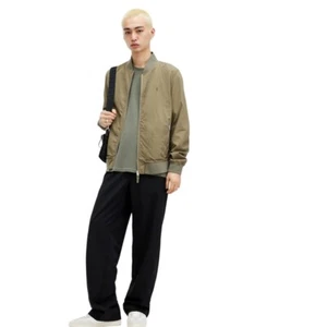 AllSaints Bassett Bomber Jacket Men's M Taupe Tan Lightweight Ramskull, casual - Picture 1 of 19