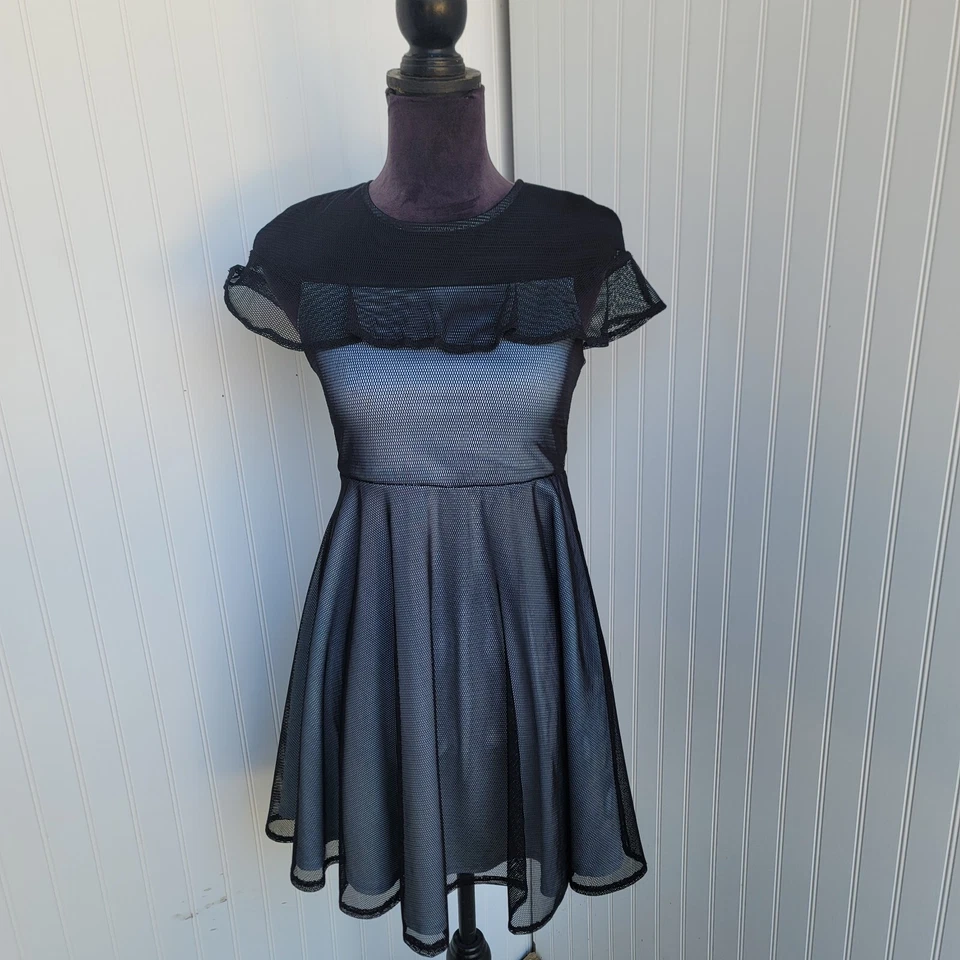 Vestido Pastorelle Pippa & Julie Malla Negro Azul Línea A Manga Gorra Niñas Grandes Talla 16 Foto 1 de 4