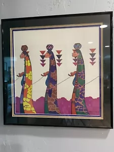 BEAUTIFUL COLORFUL BENJAMIN HARJO JR. FRAMED SIGNED PICTURE WITH FREE SHIPPING - Picture 1 of 9
