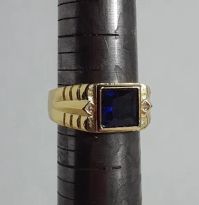 Gold Tone Men's Band Ring with Blue Stone Ring Size 10 9MM - Picture 1 of 9