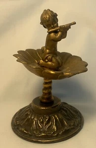 Vintage Messing Metall & Gold Kunststoff Figur - Brunnen Engel Cherub spielt Flöte - Bild 1 von 6
