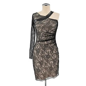 YOUNG By YOYO YEUNG Dress Womens Size XS One Shoulder Faux Leather Long Sleeve - Picture 1 of 10