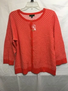 C Wonder Womens 3/4 Sleeve Scallop Pattern Jacquard Knit Card NWOT Size L  B18*N - Picture 1 of 6