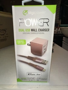 NEW-Digipower USB Dual USB Wall Charger & 3ft Charging Wire IPHONE/ipad PINK - Picture 1 of 3