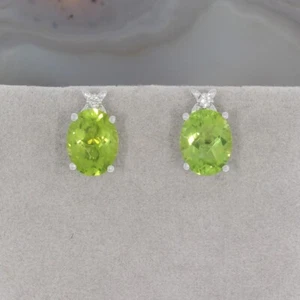 Wert 630 € Brillant Peridot Ohrstecker Ohrringe in 585 14 Karat Weiß Gold - Bild 1 von 7