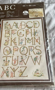 New Rare Vtg 70s Lanarte ABC SAMPLER Kate Greenaway Cross Stitch Kit Alphabet - Picture 1 of 4