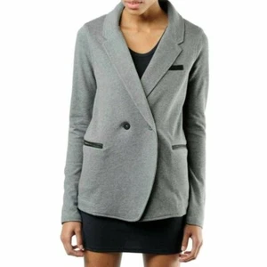 T Alexander Wang Woman's Medium Gray Black Leather Trim Knit Blazer - Picture 1 of 8