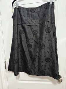 Carole Little Black Skirt Women’s 10 Linen Black Embroidered Whimsigoth Witchy - Foto 1 di 11