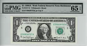 1988A $1 Federal Reserve 'WEB' Note-fr.1917-E--Run 8 (EK 4/4)-PMG GEM UNC 65 EPQ - Picture 1 of 6