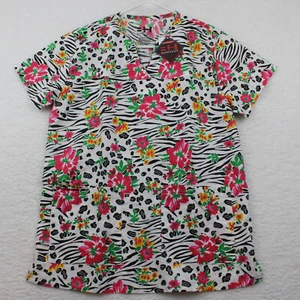 NEW Beverly Hills Uniform Womens Scrub Top Size Small Floral Short Sleeve - Picture 1 of 8