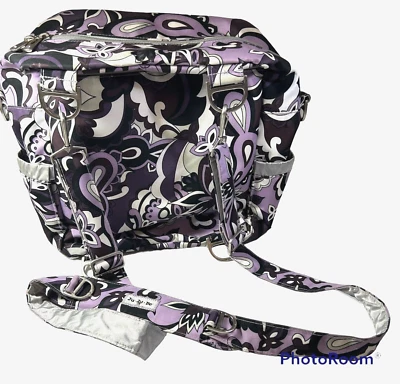 Bolsa de pañales convertible floral púrpura Ju-Ju-Be 14" por 12" bolsillos laterales anchos correa Foto 1 de 4