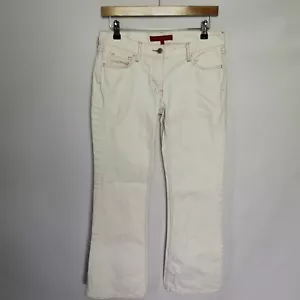 ~ FCUK ~ Damen ~ weiße Bootcut-Jeans/rosa Nähte ~ UK Größe 12 ~ Reißverschluss ~ - Bild 1 von 11