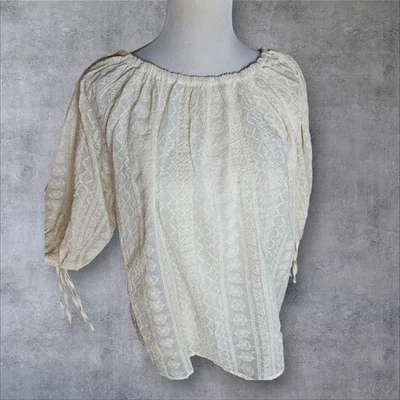 Blusa para mujer pequeña bordada boho marfil con detalle de borlas nueva con etiquetas Foto 1 de 4