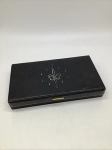 Vintage MCM Black Red Interior Men's Dresser Jewelry Box Fleur De Lis Pattern - Picture 1 of 7
