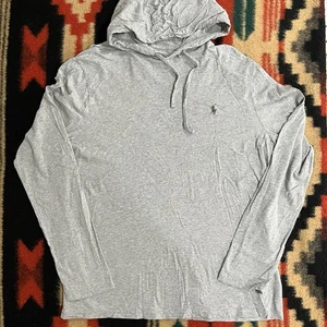 Polo Ralph Lauren Hoodie Mens Large Gray Heather Lightweight Hooded Shirt Pony - Picture 1 of 10