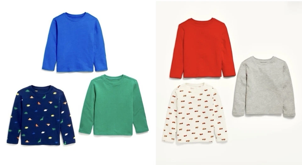 学步男孩旧海军蓝长袖 T 恤秋冬 6 件装 2T 全新 — 第 1/1 张图片